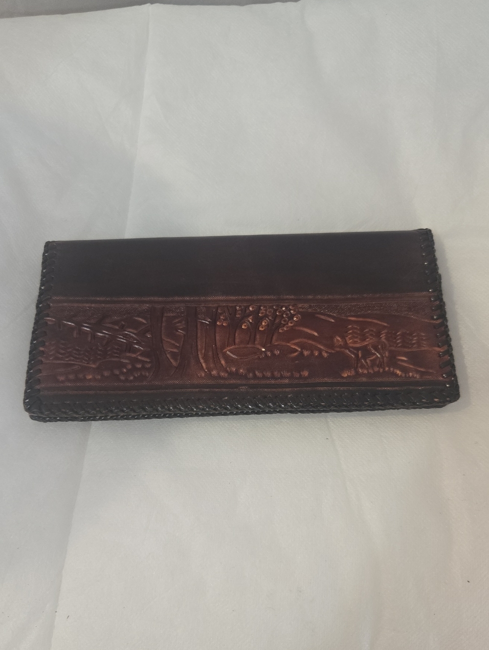 Handcrafted Tooled Leather Clutch Wallet - Brown